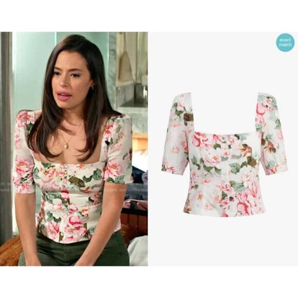 💕FAVORITE DAUGHTER💕 The One That Got Away Cropped Blouse Rose Print Medium NWT - Picture 1 of 15